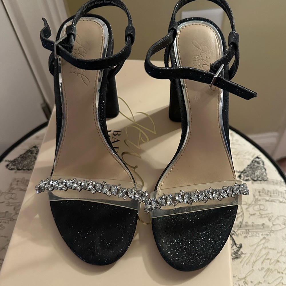 Jewel Badgley Mischka black sparkly heels